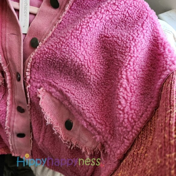 POL Crop Jacket Shacket Barbie Pink Sherpa Size NWT - Picture 7 of 7